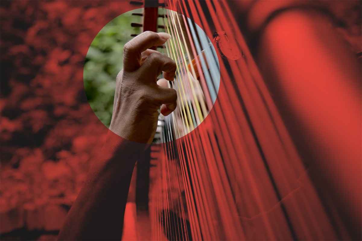 Playing a harp