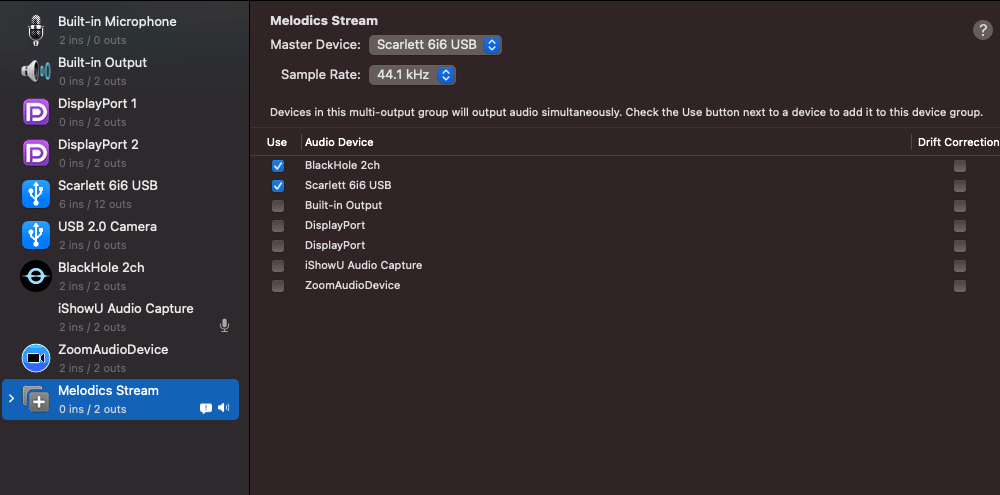 melodics audio settings